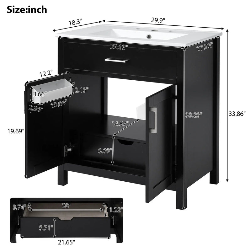 Bathroom Vanity With Sink And Ample Storage, Rectangular Undermount Sink - Black by Unique Piece Furniture