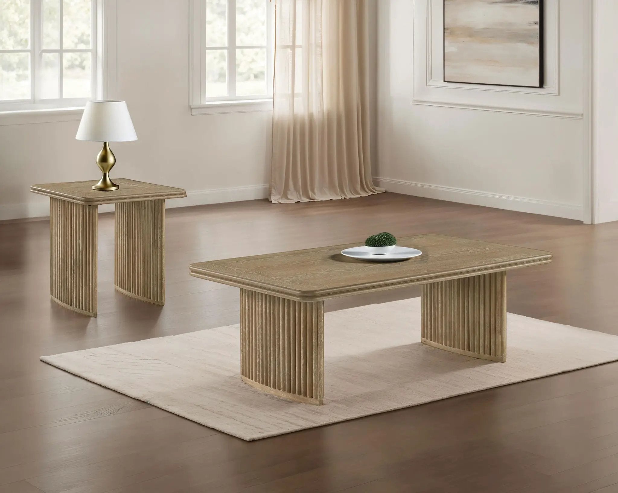 Adina 2-piece Wood Coffee Table Set Distressed Light Brown by Unique Piece Furniture