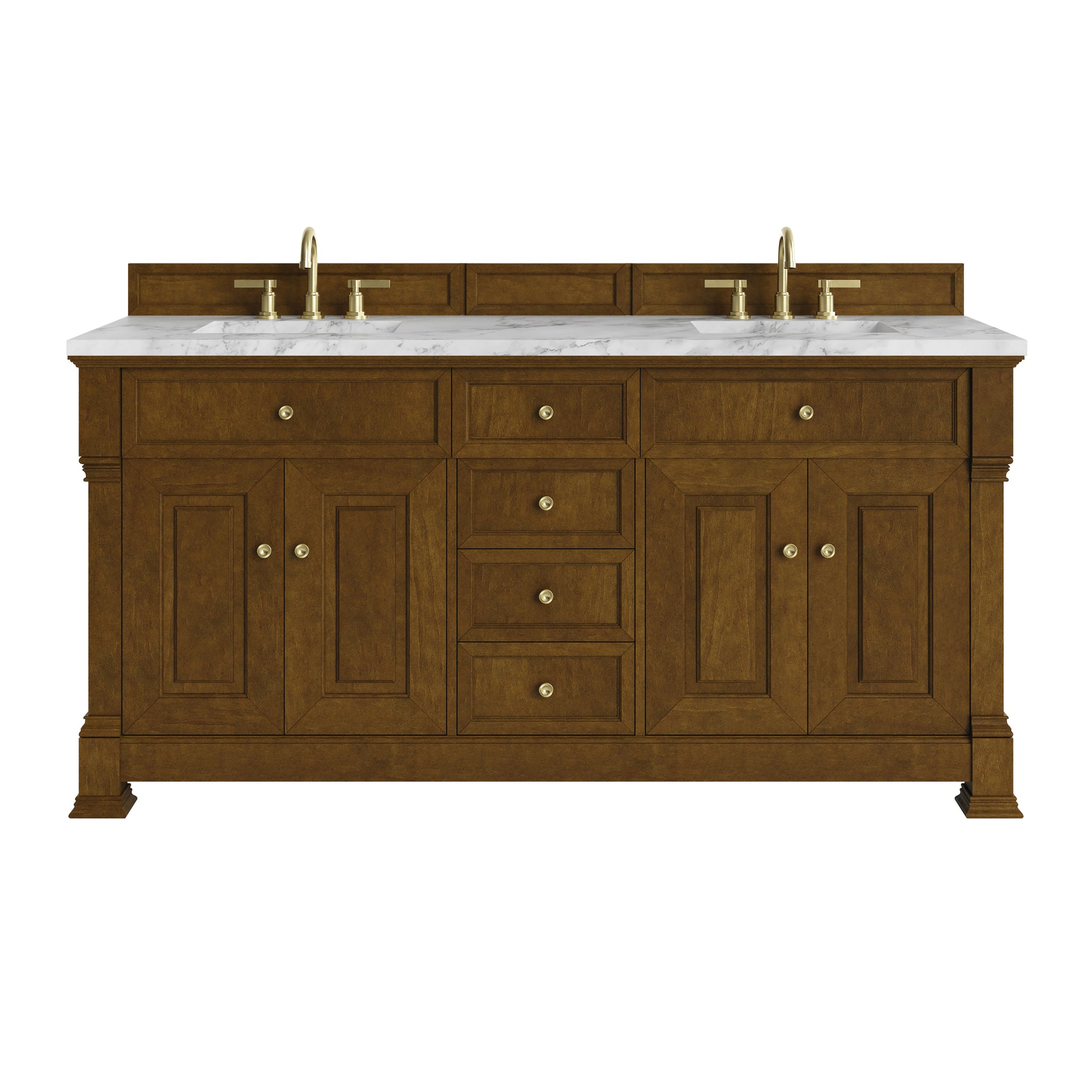 James Martin Brookfield 72" Double Bathroom Vanity, Honey Oak with Carrara White countertop