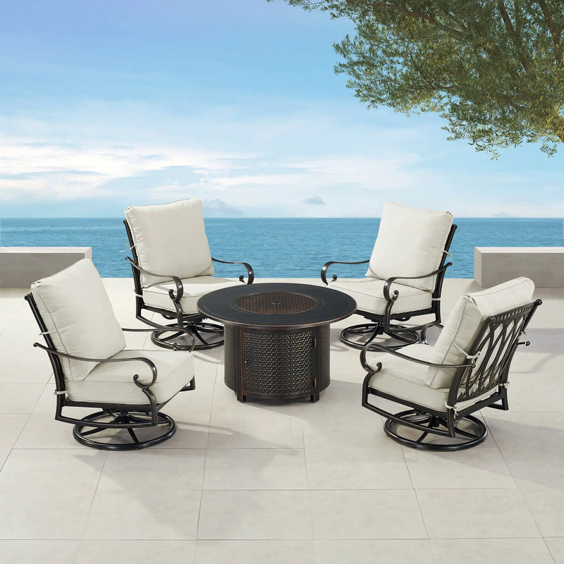 Black Aluminum Fire Table Set with Four Club Chairs by Sharicks