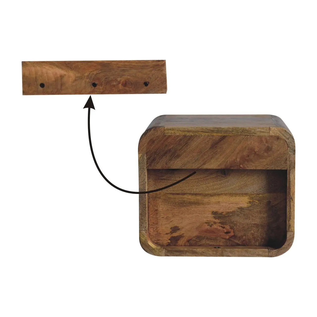 Extra Mini Wall-Mounted Curved Oak-ish Nightstand with Open Slot, 1-Drawer by HouseOfZazla