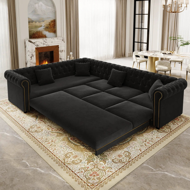 115.3" L-Shaped Sofa Couch with Pull-Out Bed by HouseOfZazla