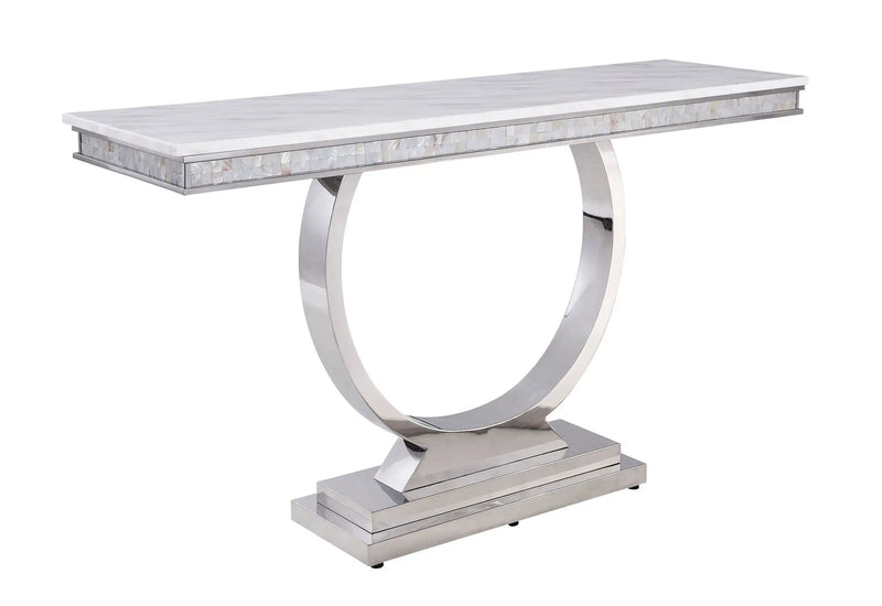 Zander - Printed Faux Marble Top Mirrored Sofa Table - Silver / White by HouseOfZazla