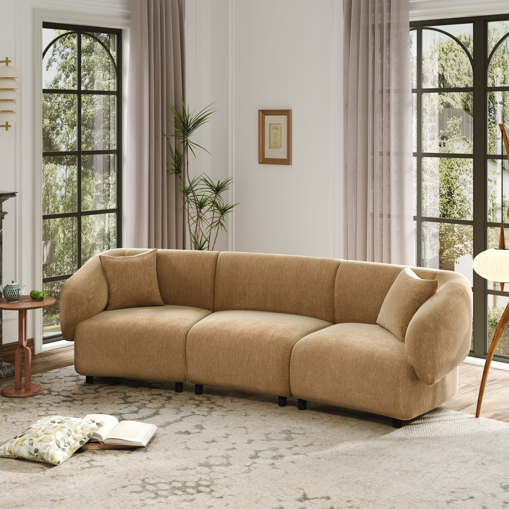 98.5" Curved Designed Contemporary 3-Seater Sofa in Mocha by HouseOfZazla