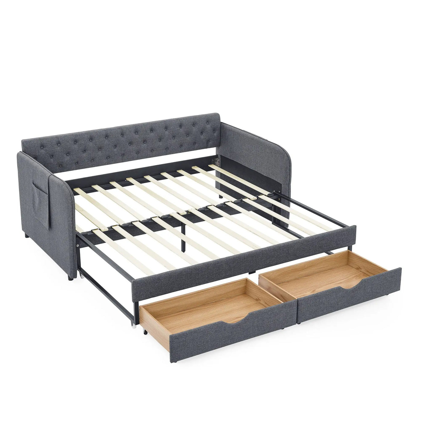 Daybed With Trundle And Storage Drawers, Flat Arms With Pocket by HouseOfZazla