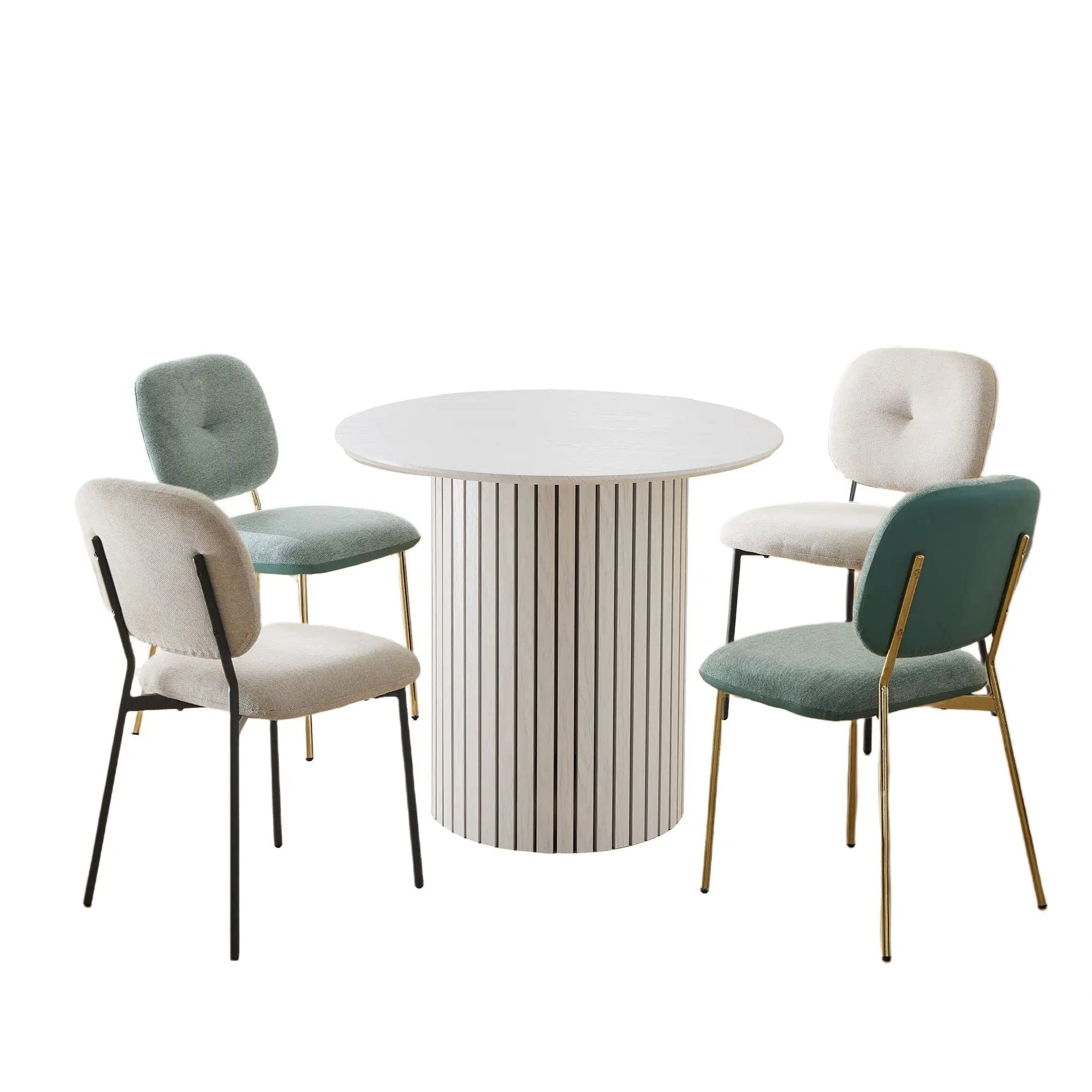 Modern 4 Person Dining Set With Bamboo & Table And Turquoise & Chairs Metal Legs, Space Saving Design - White by HouseOfZazla