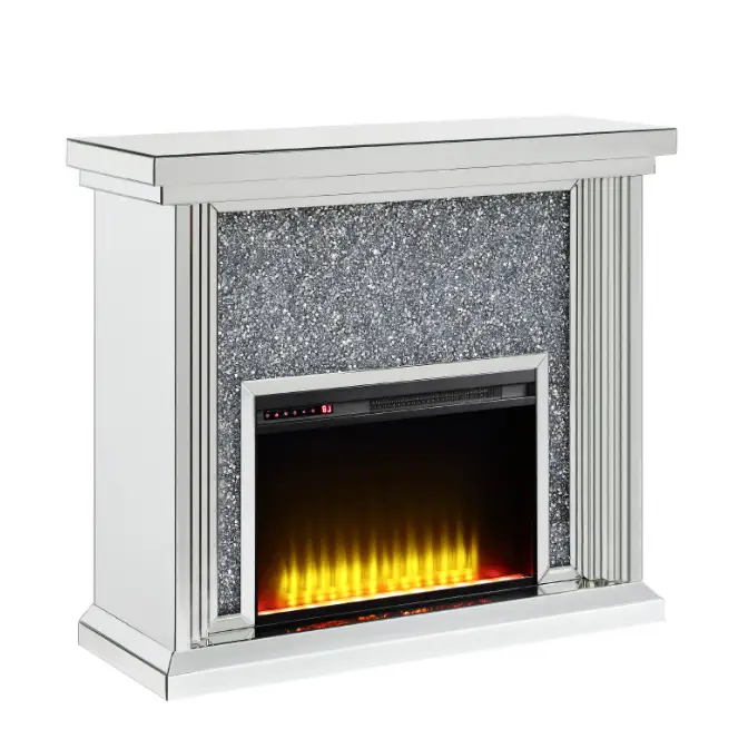 Noralie Mirrored & Faux Diamonds Fireplace by HouseOfZazla