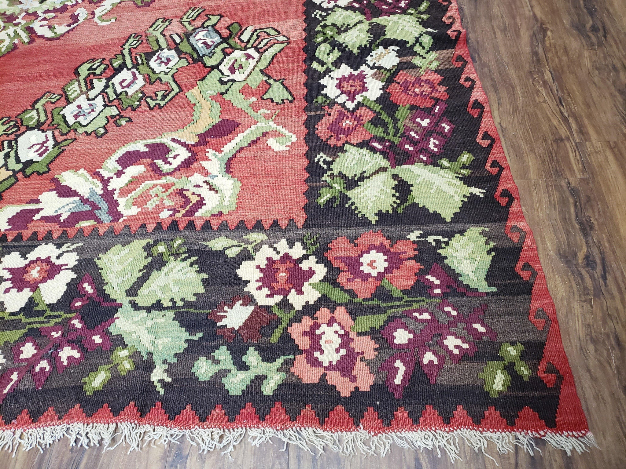 Karabakh Rug 8x11, Caucasian Kilim Rug, Vintage Antique Turkish Anatolian Azerbaijani Carpet, Wool Red & Black Hand-Woven 8 x 11 Living Room by Jewel Rugs
