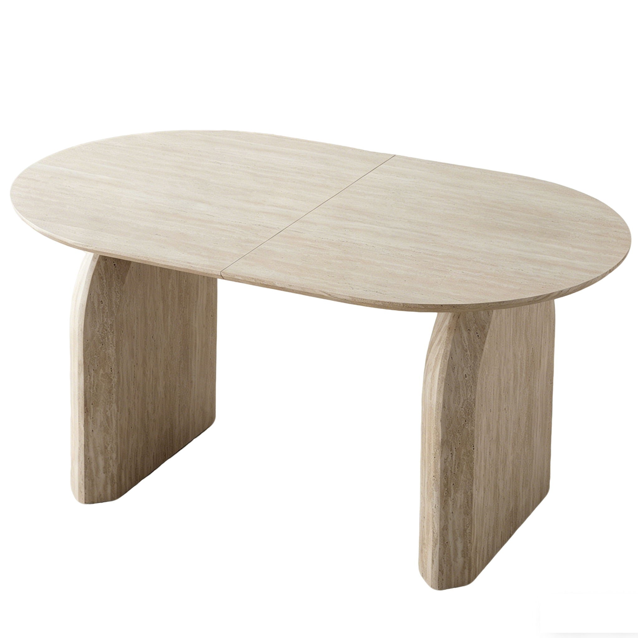 Oval Extendable Dining Table With Dual Pillar Design - Off White by HouseOfZazla
