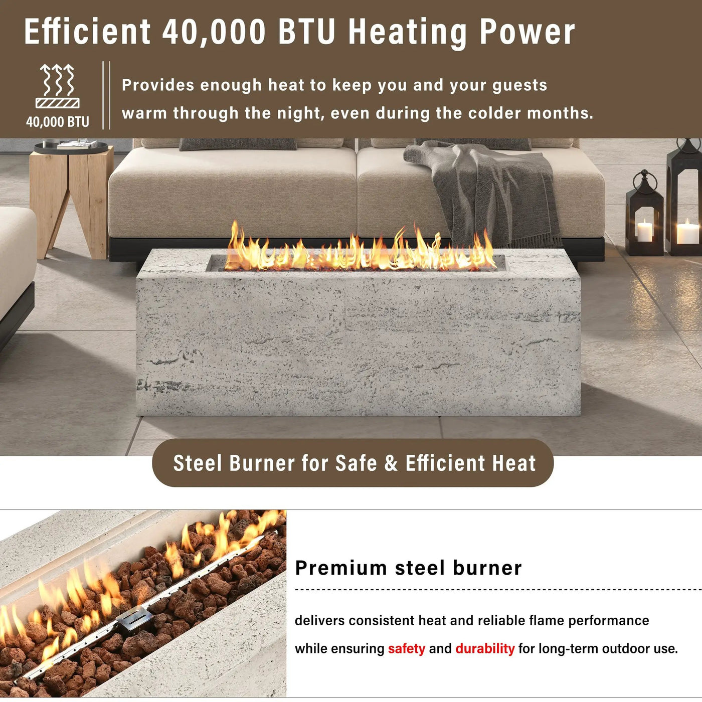 U_STYLE Outdoor Rectangular Propane Fire Pit 41.9" 40000 BTU by HouseOfZazla