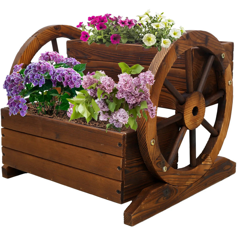Wooden Wagon Planter Box with Wheels by HouseOfZazla