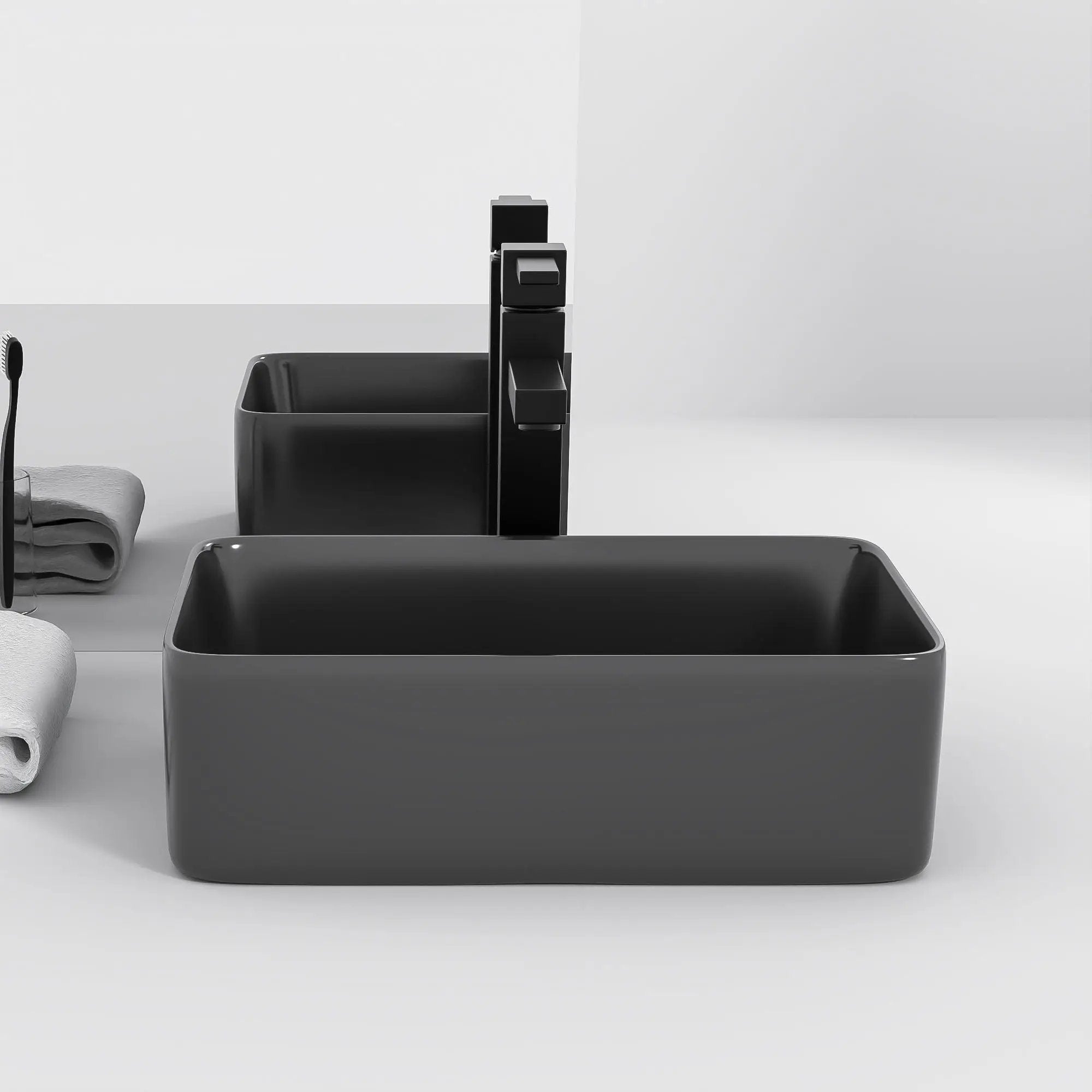Modern European Design Ceramic Rectangular Vessel Bathroom Sink by HouseOfZazla