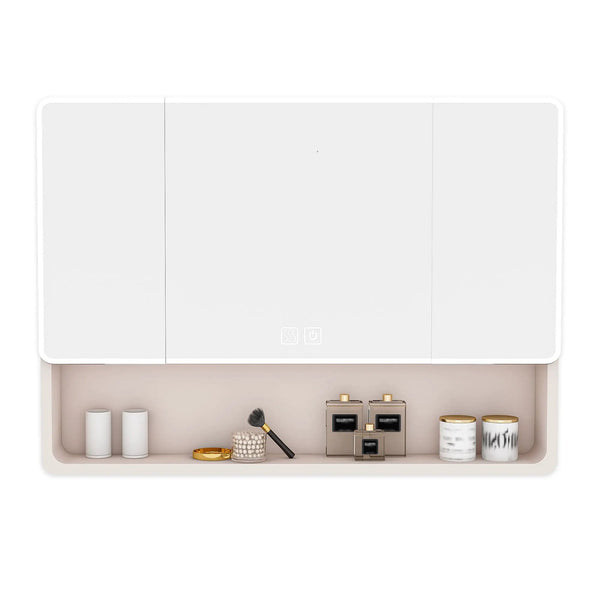Aluminium Medicine Cabinet Mirror, With 3 Colors LED Light And Defogging Function - Khaki