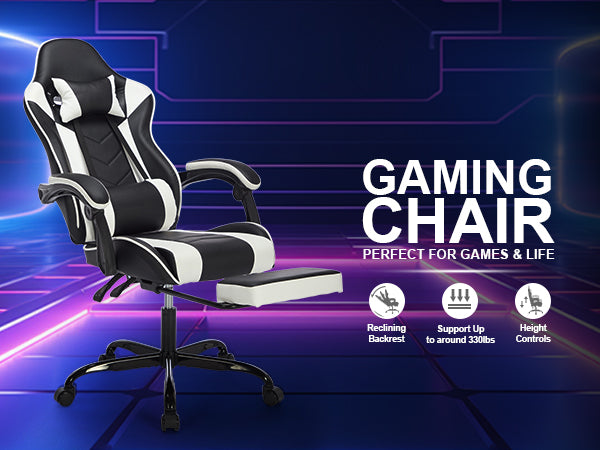 Ergonomic Gaming Chair with Footrest and Massage Lumbar Pillow – Black White / Black+Orange, photo 7 of 10