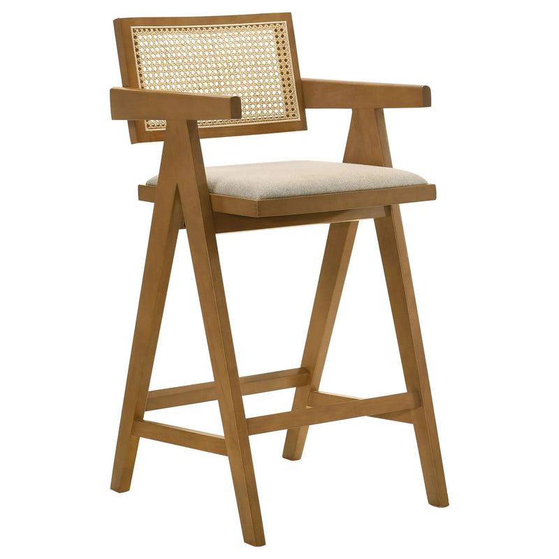 Kane Woven Rattan Wood Bar Chair Light Walnut (Set of 2) by Unique Piece Furniture