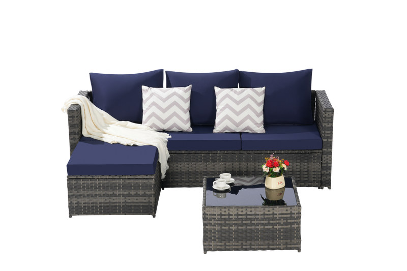 2 Pieces Patio Furniture Set, Outdoor Woven Sectional L-Shaped Patio Furniture by HouseOfZazla