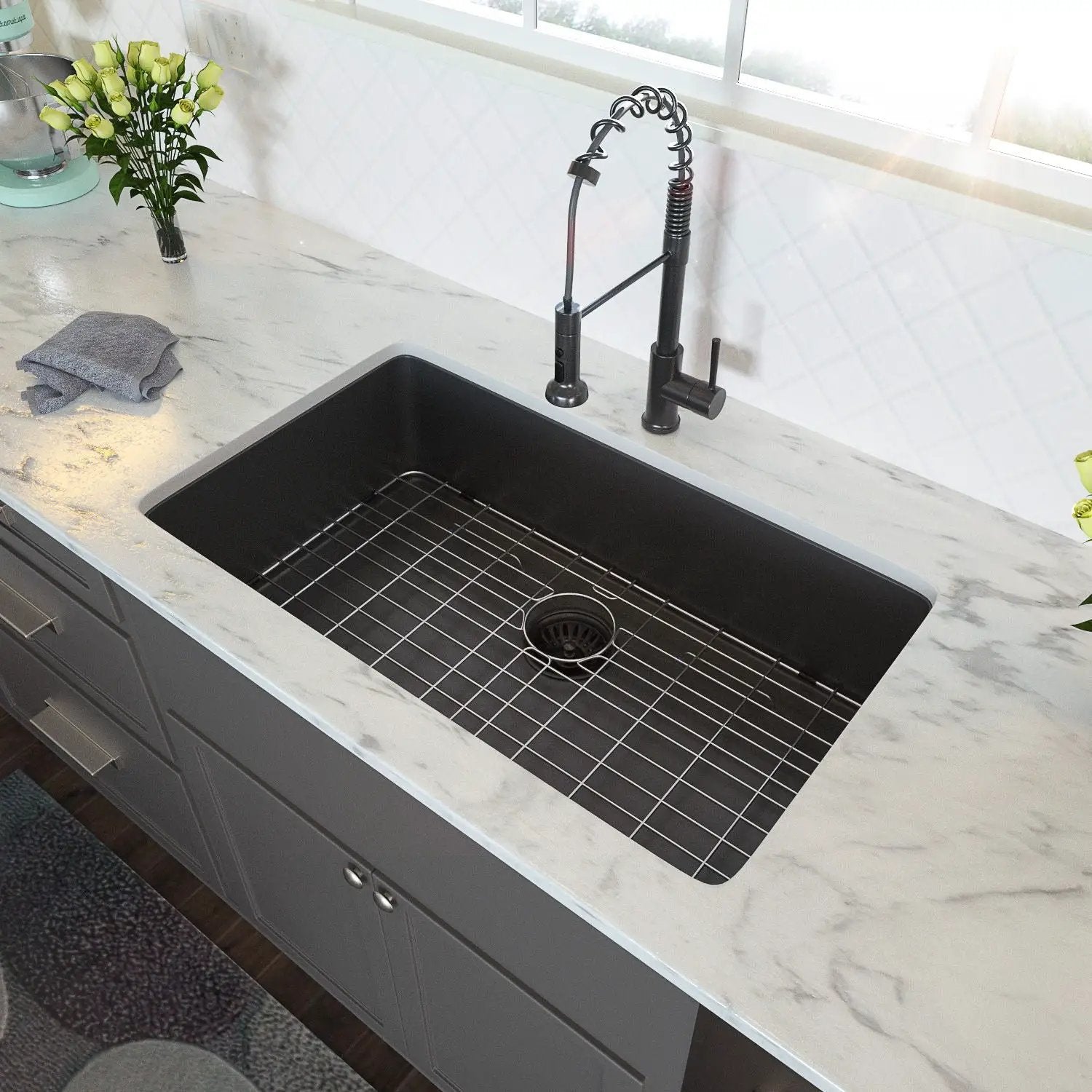28" Undermount Kitchen Sink 16 Gauge 10" Deep Single Bowl - Gunmetal Black by HouseOfZazla