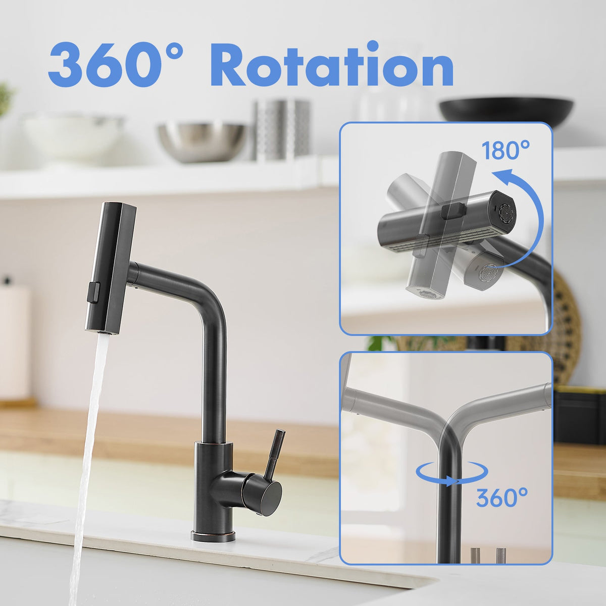 360° Rotation Pull-Down Kitchen Faucet - Oil Rubbed Bronze, photo 3 of 9