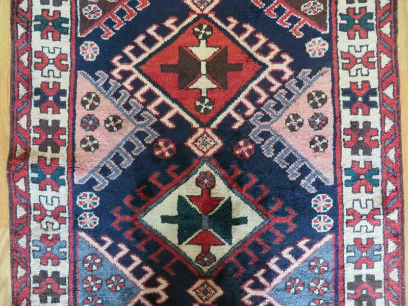 Persian Runner Rug 3.5 x 10.7, Karajeh Heriz Rug, Navy Blue, Geometric Medallions by Jewel Rugs