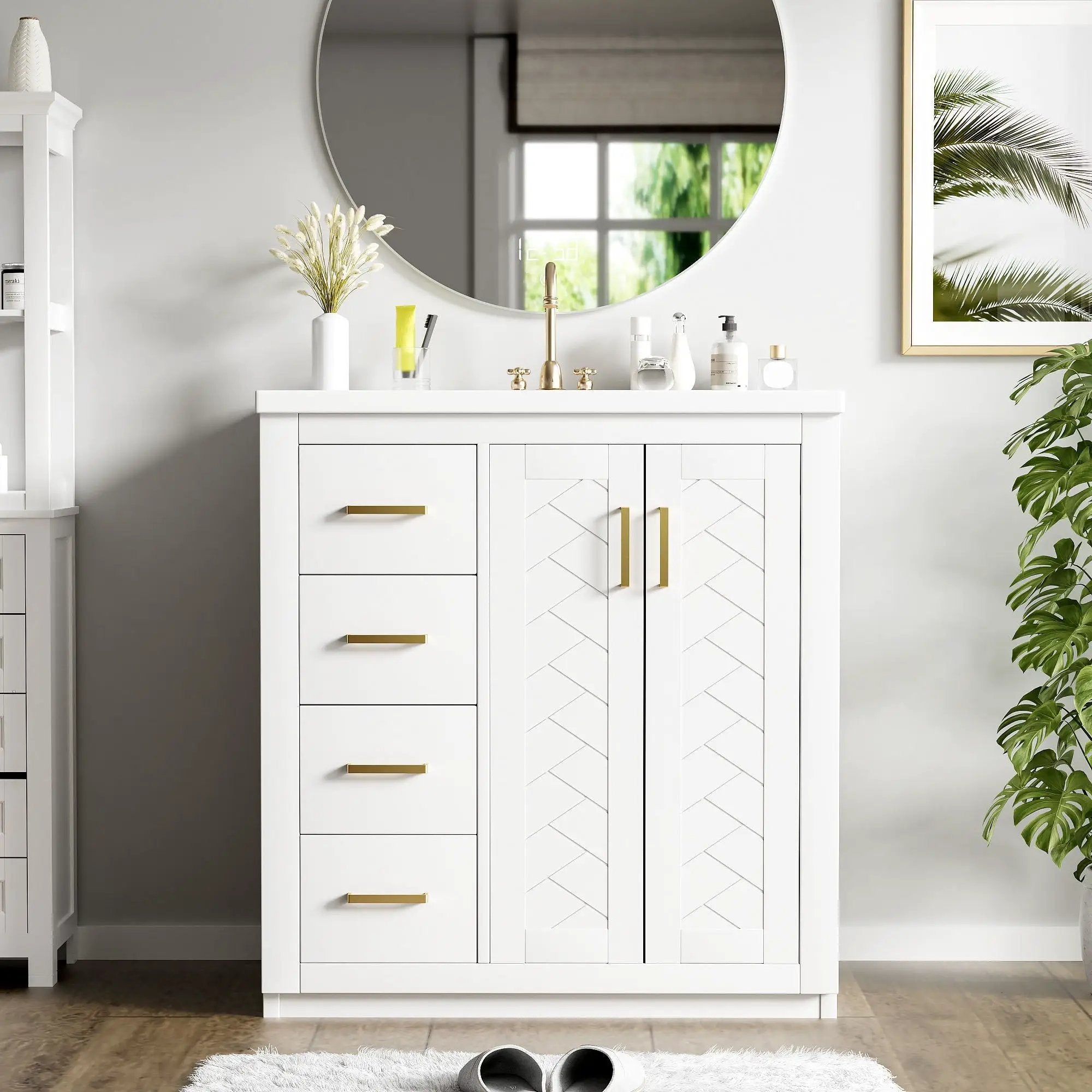 Ceramic Sink Combo, Freestanding Vanity Set With 3 Drawers & Soft Closing Doors by HouseOfZazla