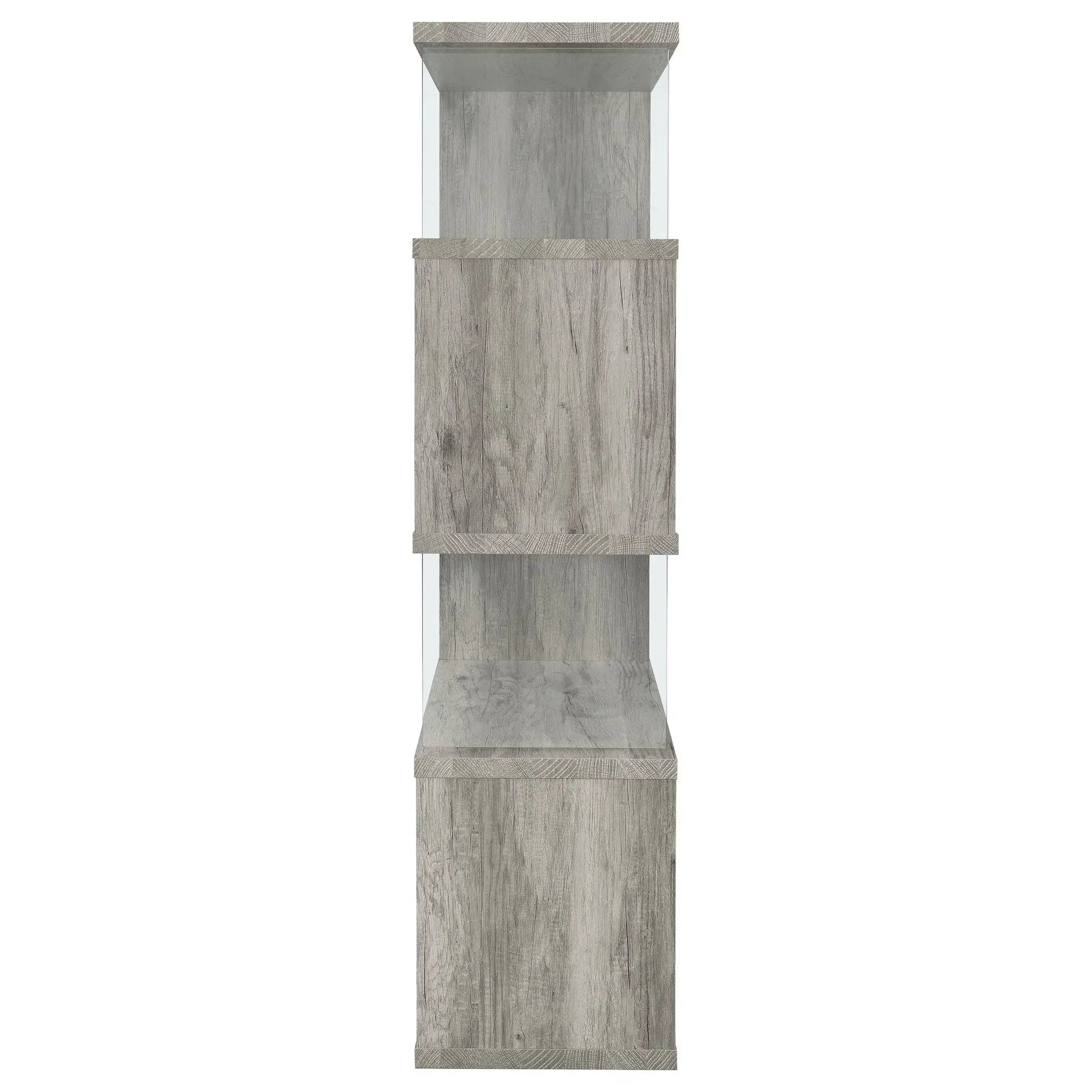 Emelle 63-inch 4-shelf Glass Panel Bookshelf Grey Driftwood by Unique Piece Furniture