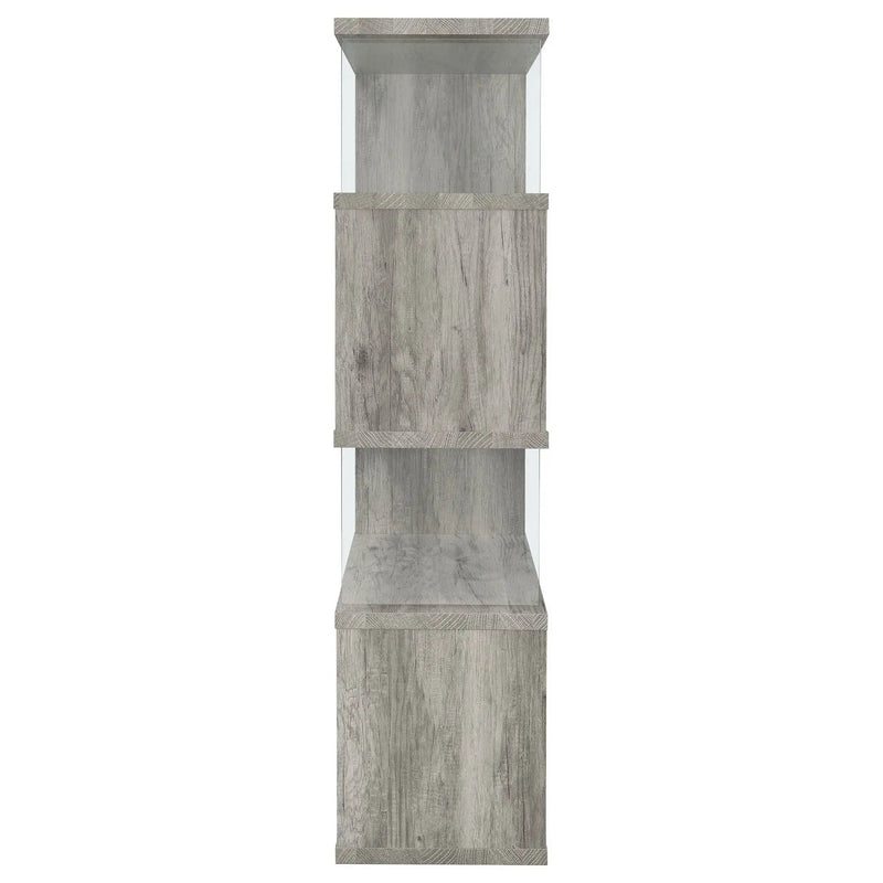 Emelle 63-inch 4-shelf Glass Panel Bookshelf Grey Driftwood by Unique Piece Furniture