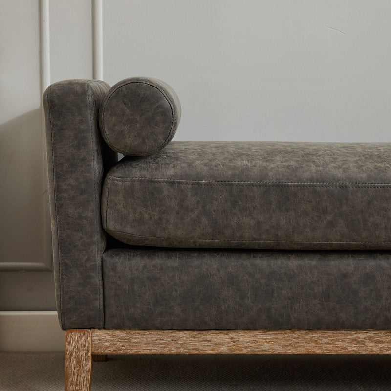 Elegant Upholstered Bench Daybed Ottoman With Bolster Pillows