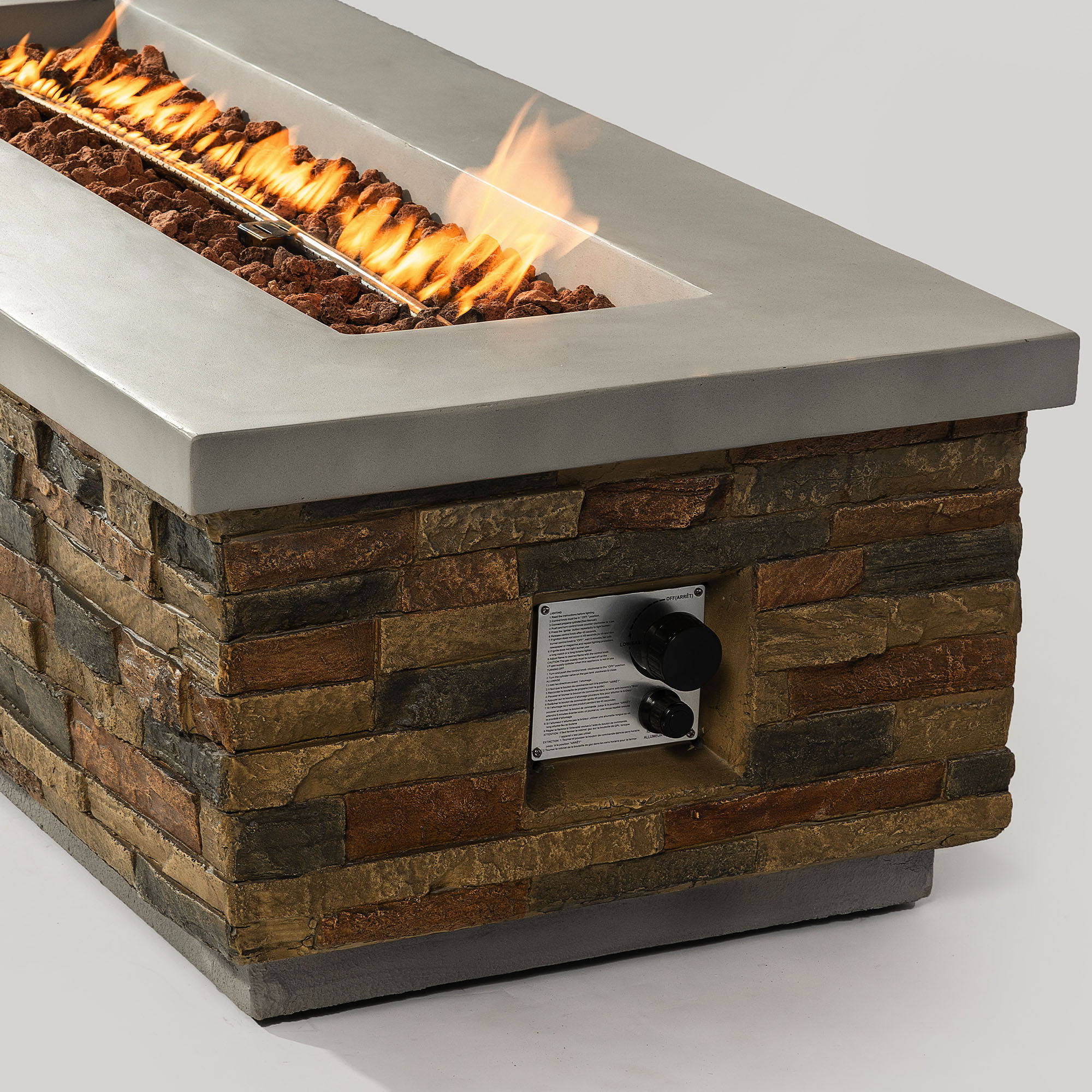 Propane Gas Fire Pit Table, 60000 Btu Rectangular For Outside Patio - Sandstone by HouseOfZazla