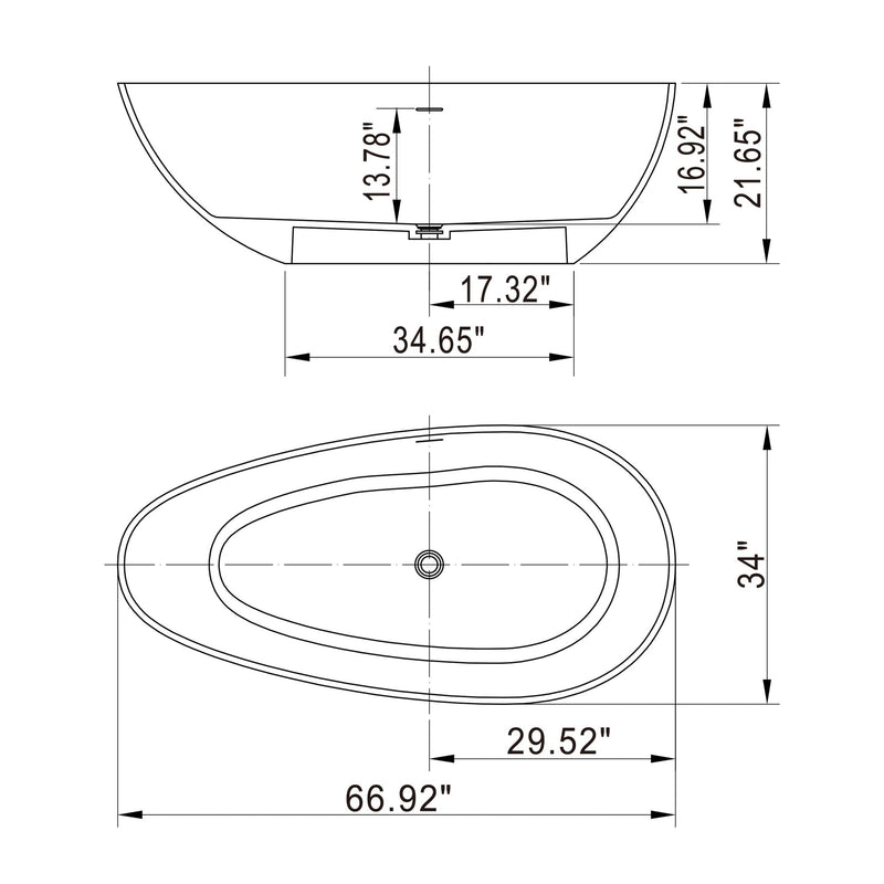66.9" x 34" x 21.7" Freestanding Solid Surface Soaking Bathtub For Bathroom - Matte White by HouseOfZazla