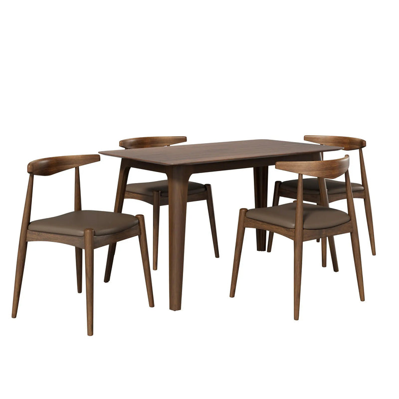 5 Piece Dining Set With 1 Table And 4 Upholstered Chairs - Brown / Walnut by HouseOfZazla