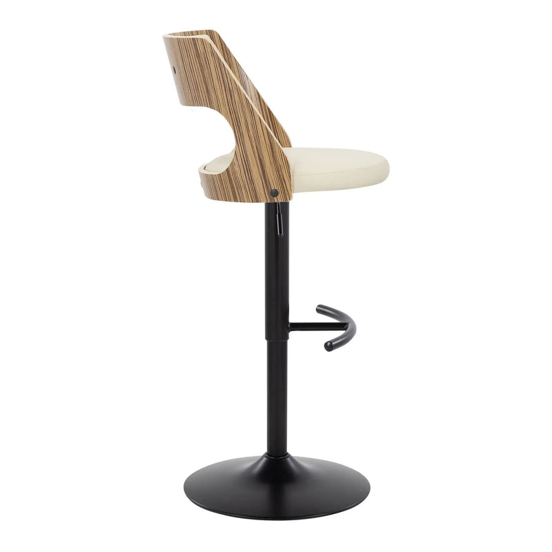 Cecina - Contemporary Adjustable Barstool With Swivel With Rounded T Footrest (Set of 2) - Black / Zebra / Cream by Unique Piece Furniture