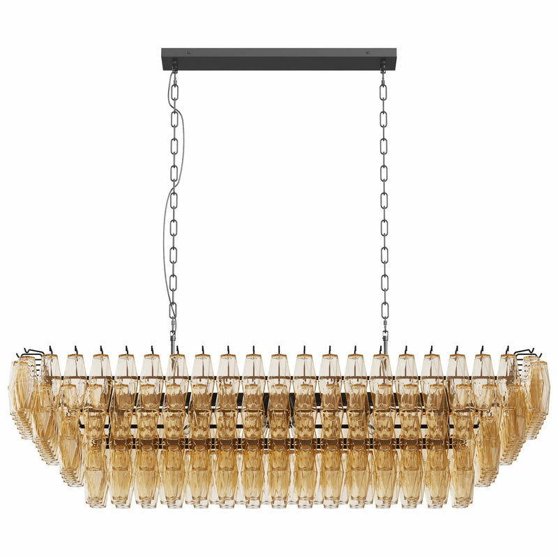 54-Inch Black Rectangular 12-Light Smoke Glass Chandelier by HouseOfZazla