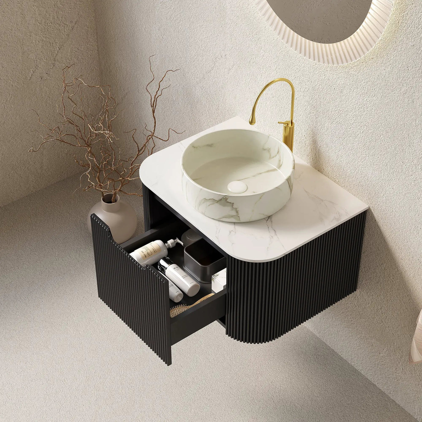 DINA 24" Bathroom Vanity & Sink with Floating Curved Edges by HouseOfZazla
