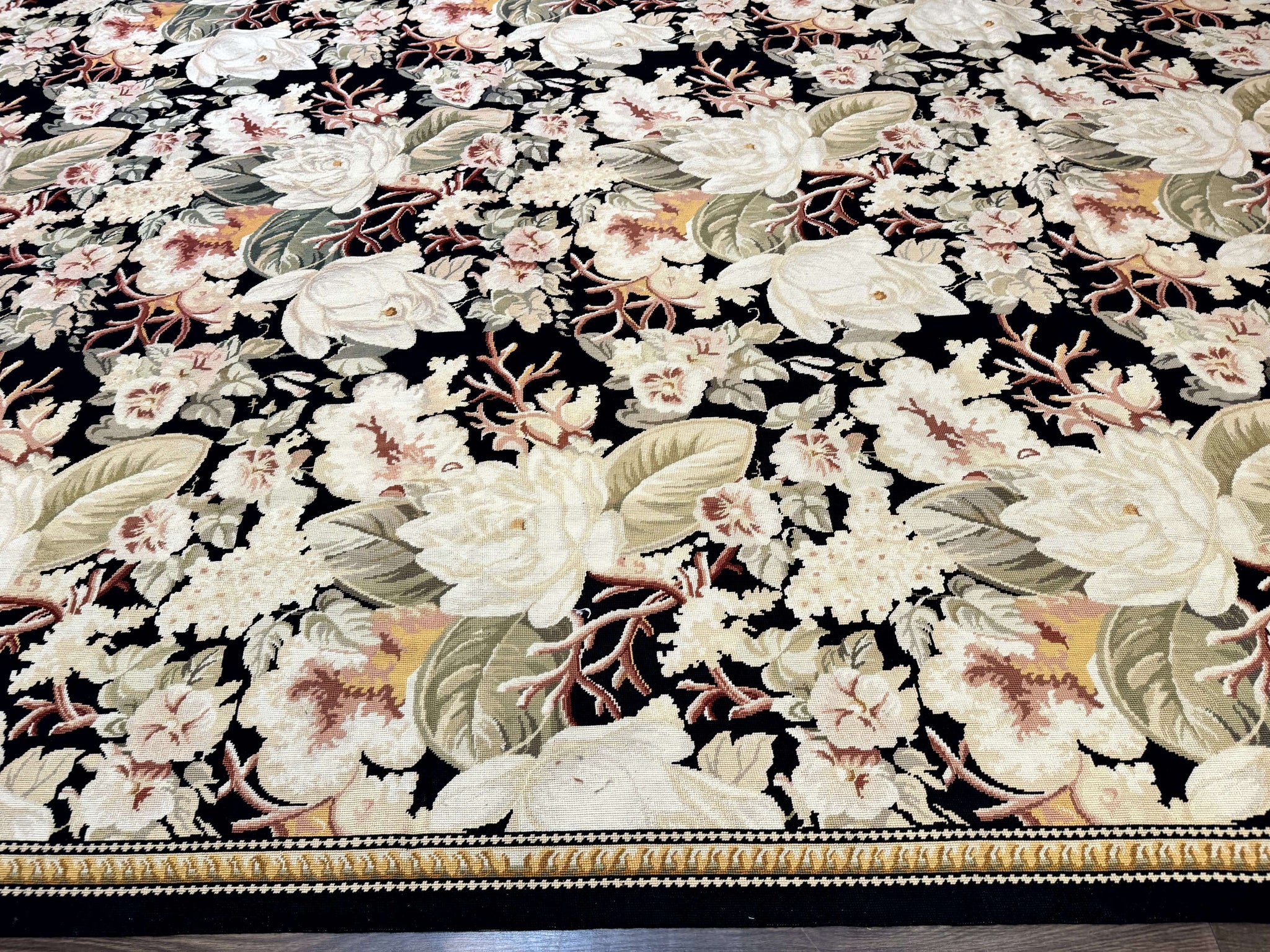 Palace Size Needlepoint Rug 13x17, Extra Large Wool Floral Handmade Carpet, European Design, Botanical by Jewel Rugs