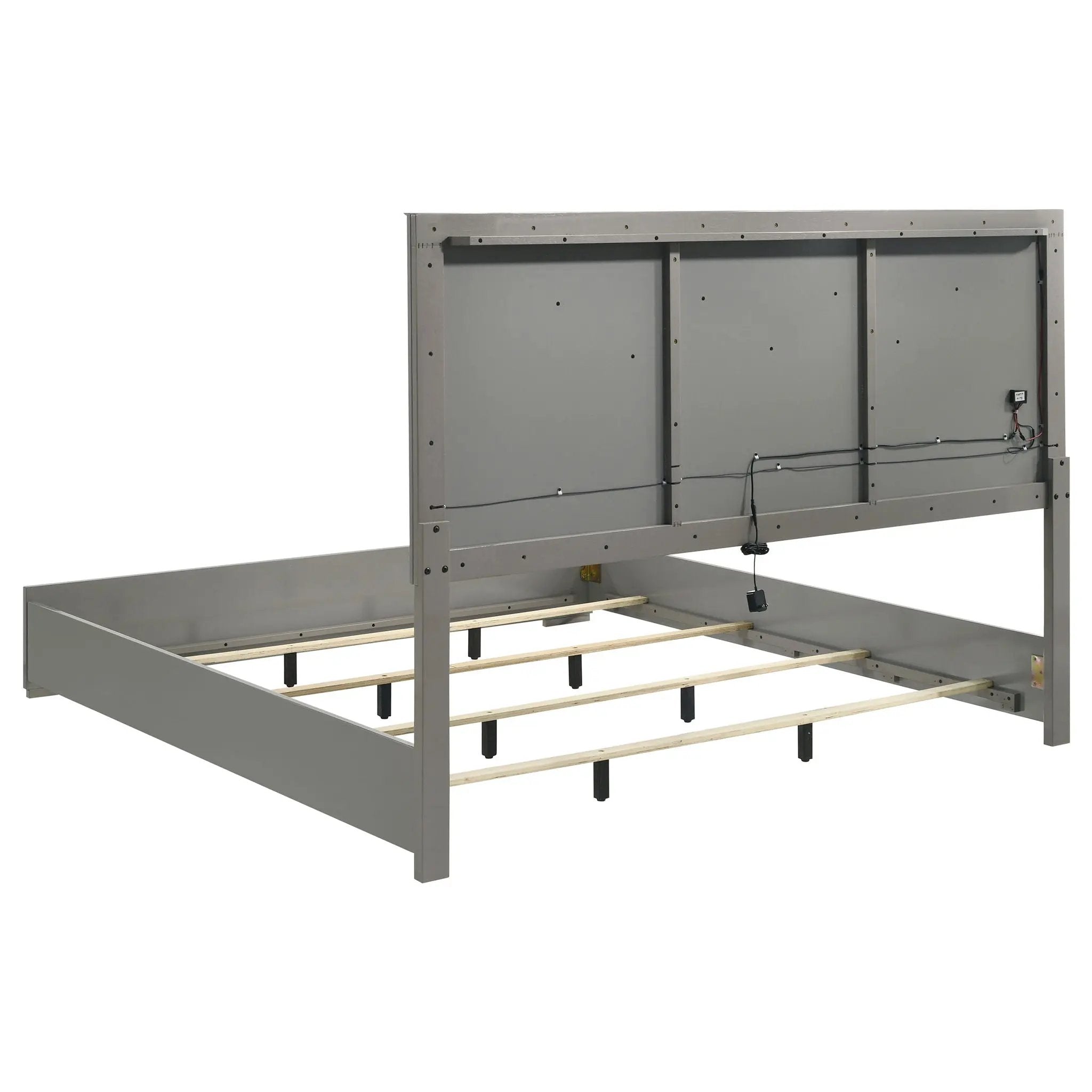 Ives Eastern King Panel Bed LED Headboard Grey High Gloss by Unique Piece Furniture