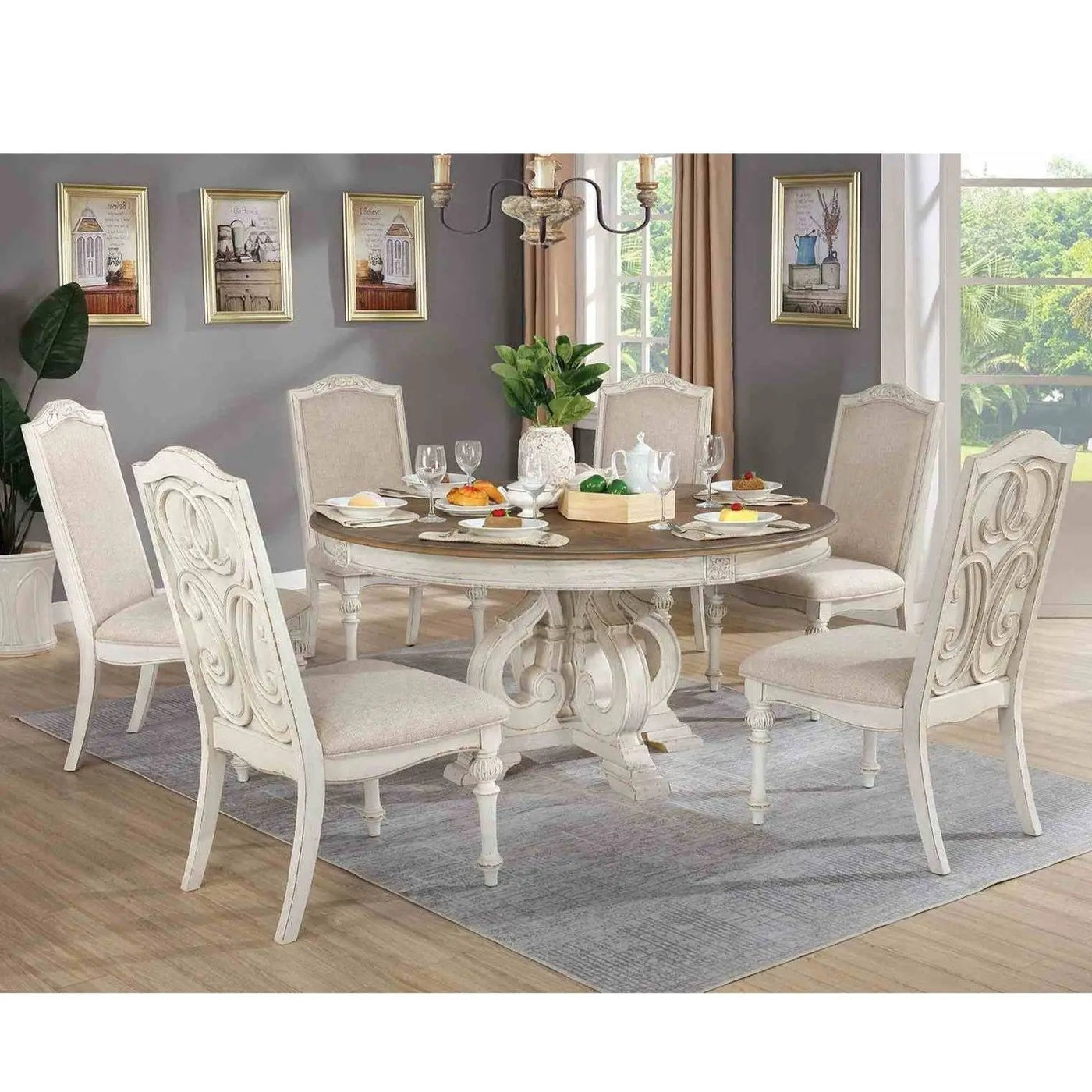 Elegant Dining Set Round Table And Side Chairs by Unique Piece Furniture