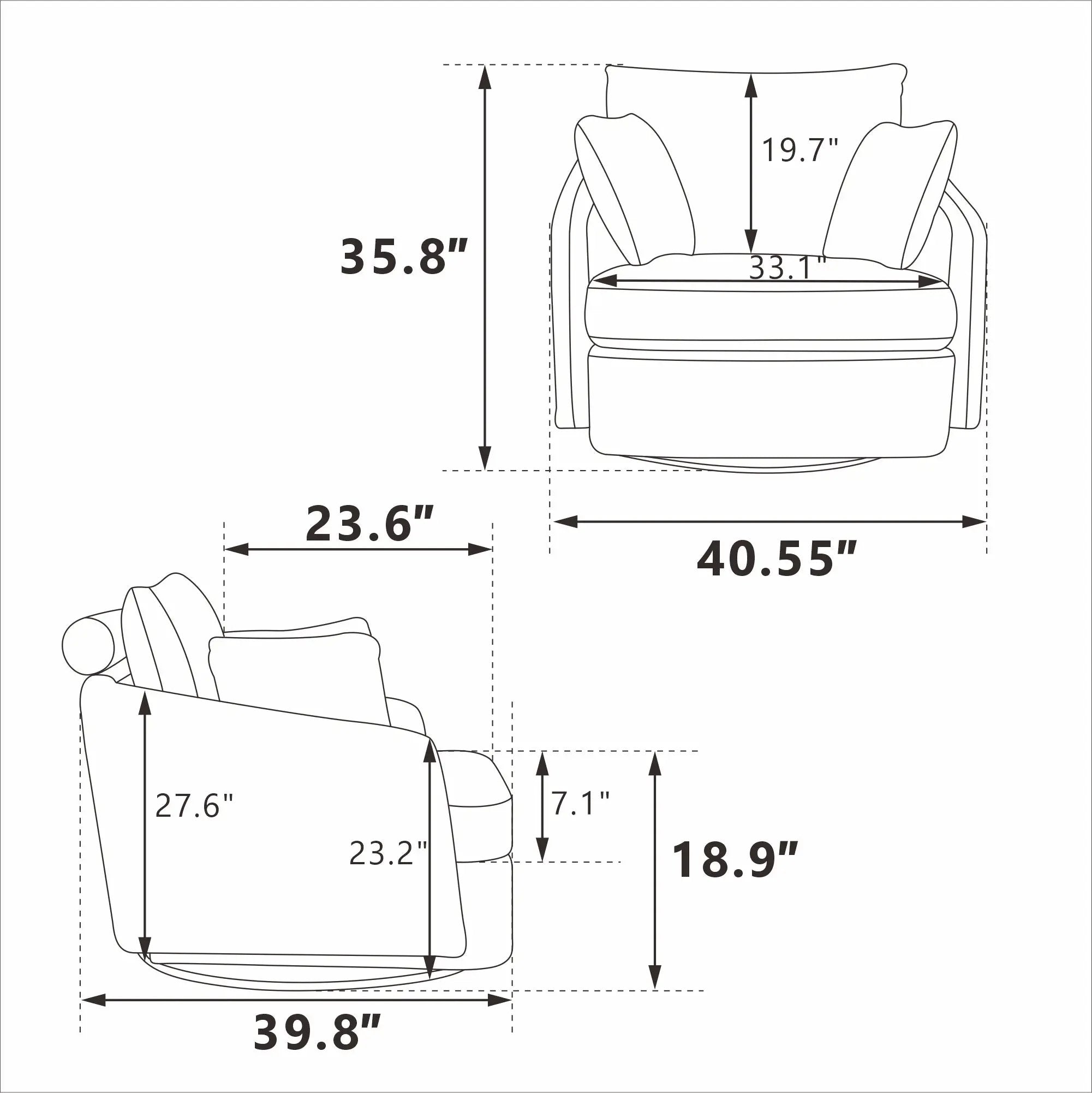 40.55''W Swivel Accent Chair with 2 Throw Pillows by HouseOfZazla