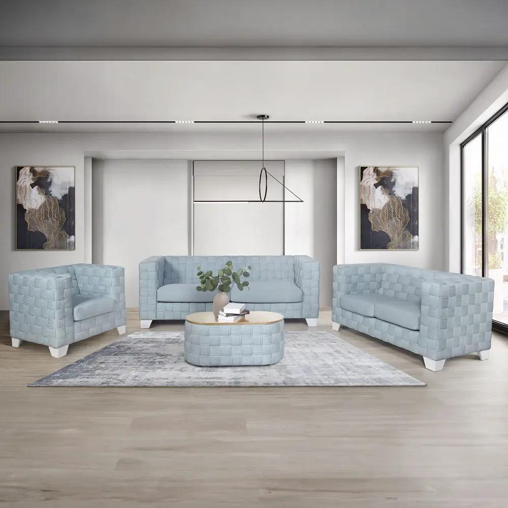 Saree - Sofa - Light Teal Chenille & White by Unique Piece Furniture