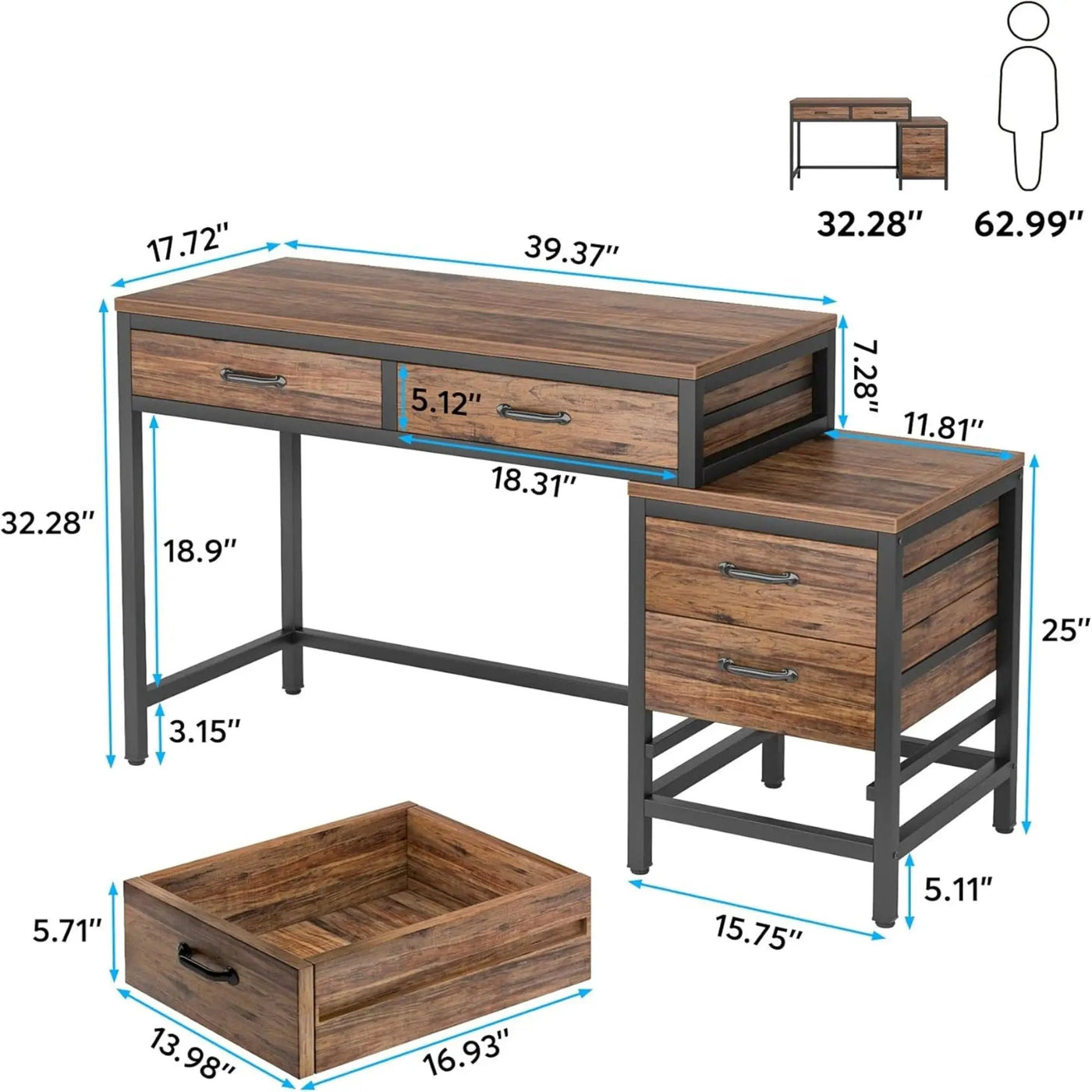 Computer Desk With Reversible 5 Drawer Storage, Frame Writing Table For Small Spaces by HouseOfZazla