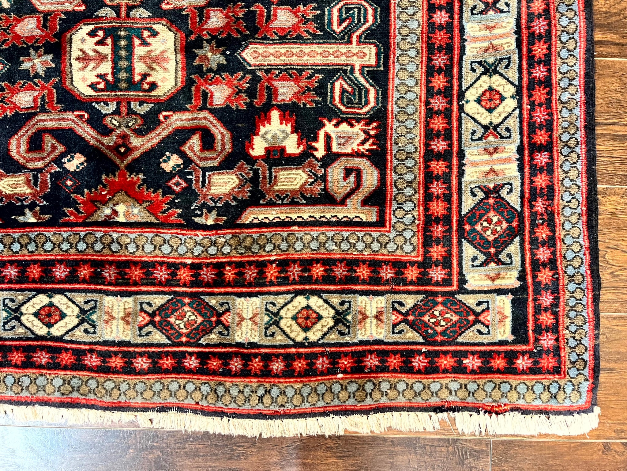 Persian Wide Runner Rug 4.8 x 10, Persian Kalegi Ardabil Rug, Perpedil Caucasian Rug, Antique Handmade Wool Carpet, Navy Blue Red, Tribal Rug by Jewel Rugs