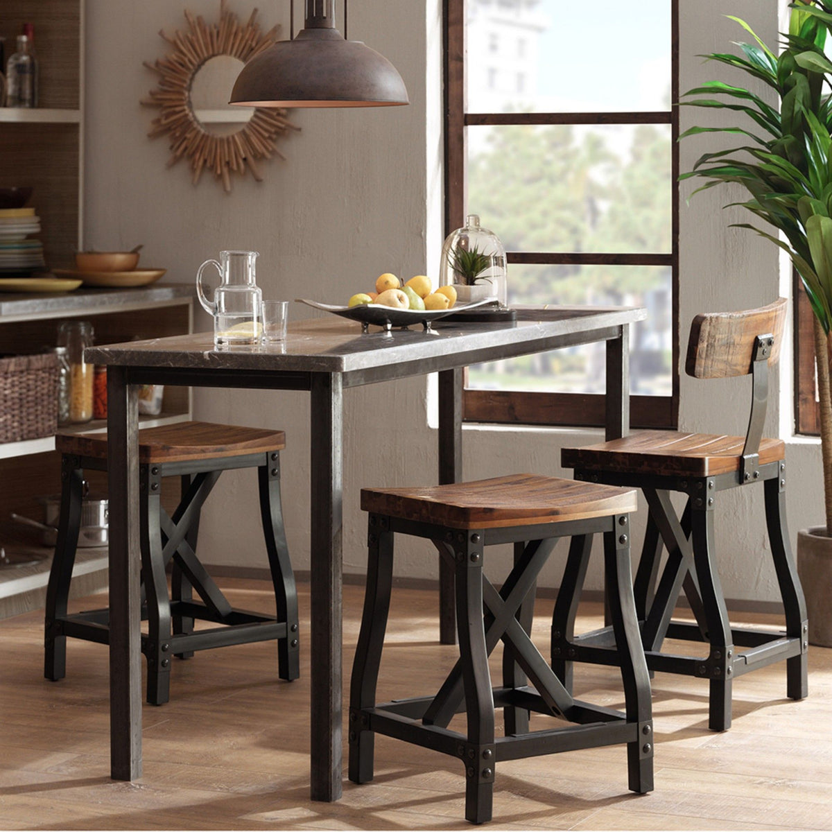 Industrial Counter Stool With Removable Back - Solid Acacia Wood - Amber, photo 6 of 6