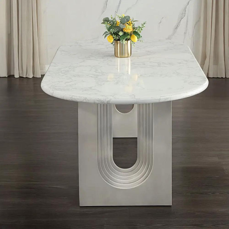 Zayn - Dining Table - White Natrual Marble Top & White by Unique Piece Furniture