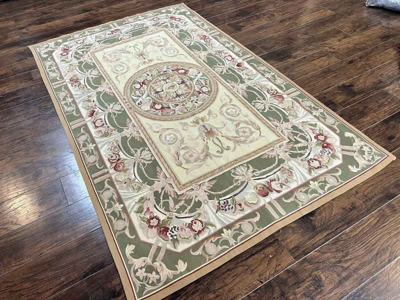 Aubusson Rug 5x8, Wool Handmade Vintage Carpet, Angel Motifs, Flatweave Rug 5 x 8, Medium Sized, European Design by Jewel Rugs