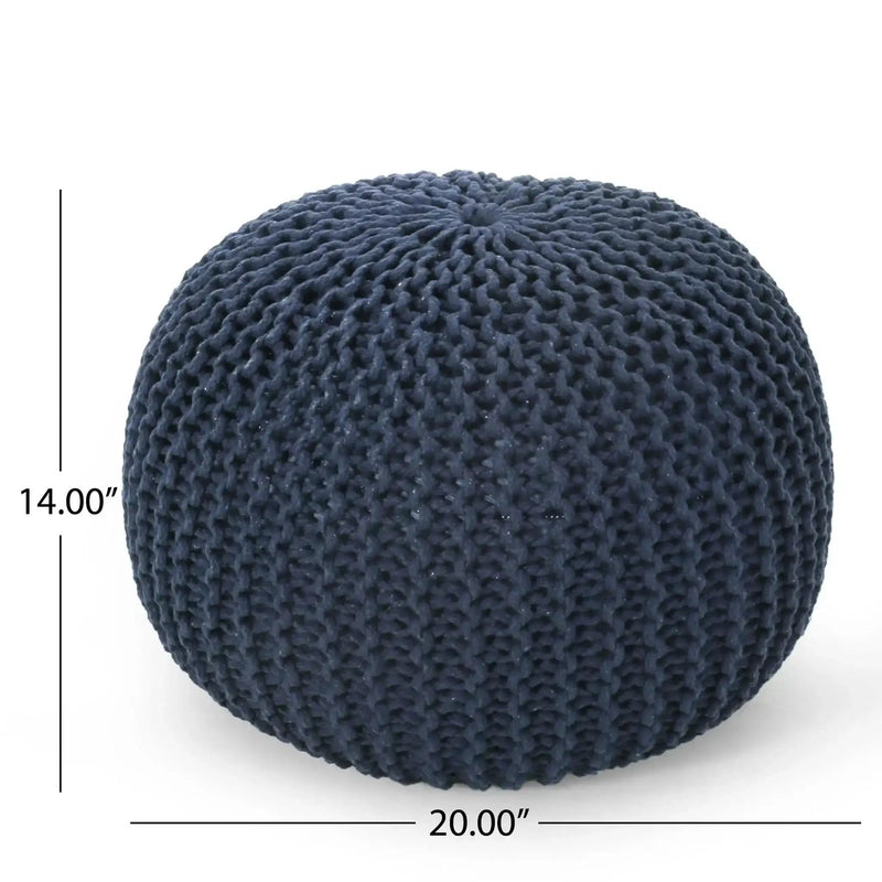 Bordeaux Knitted Cotton Round Pouf Ottoman Floor Cushion by HouseOfZazla