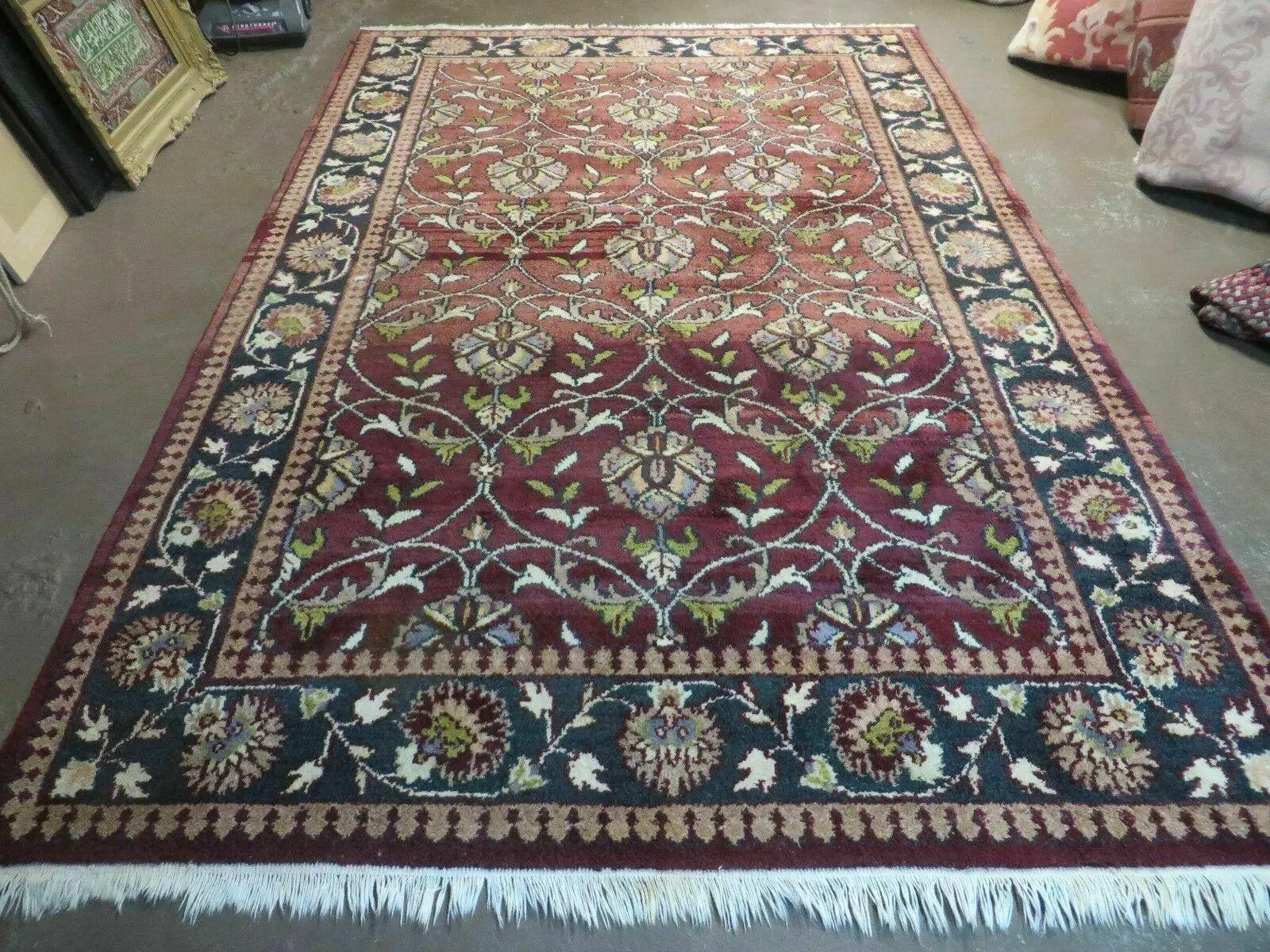 6' X 9' Vintage Handmade India Jaipur Wool Rug Vegetable Dyes Nice Red Floral by Jewel Rugs