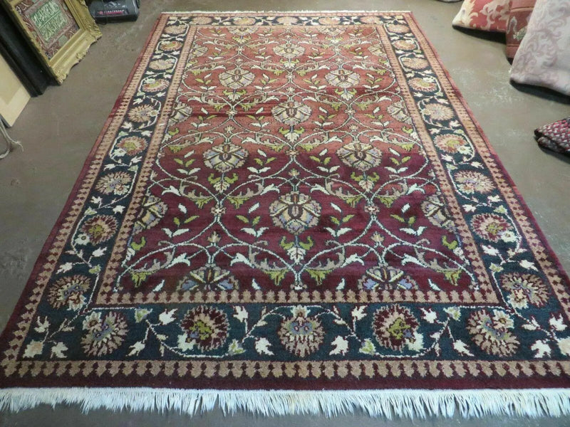 6' X 9' Vintage Handmade India Jaipur Wool Rug Vegetable Dyes Nice Red Floral by Jewel Rugs