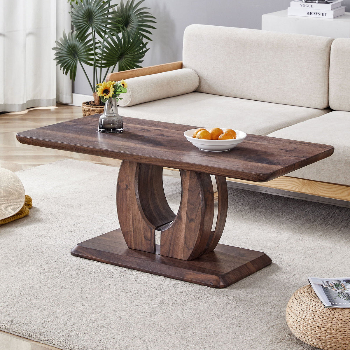 Modern Minimalist Rectangular Coffee Table with Walnut Grain Finish - Dark Brown, photo 23 of 23