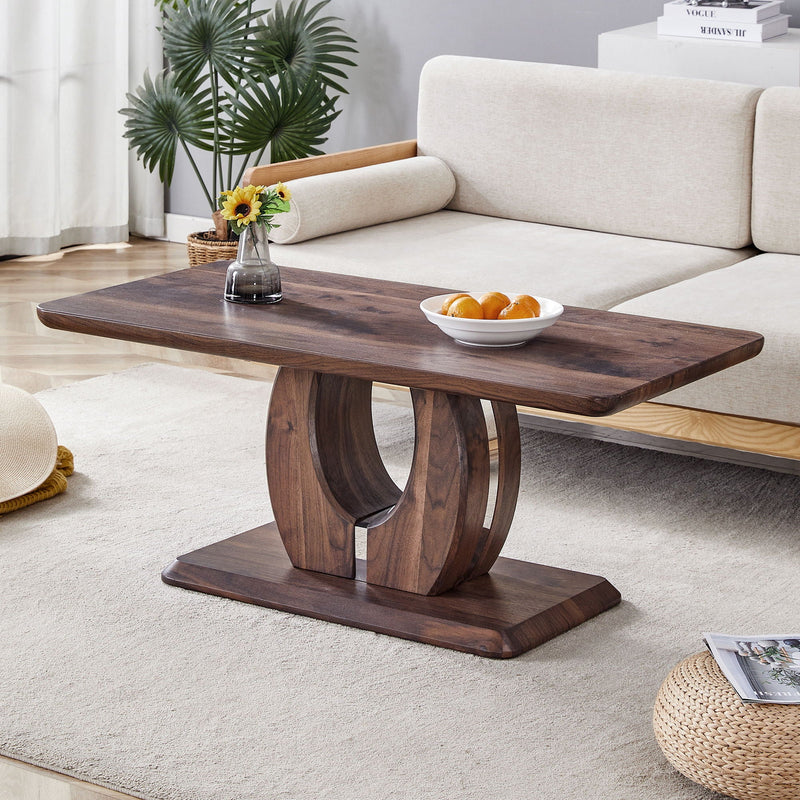 Modern Minimalist Rectangular Coffee Table with Walnut Grain Finish - Dark Brown, photo 23 of 23