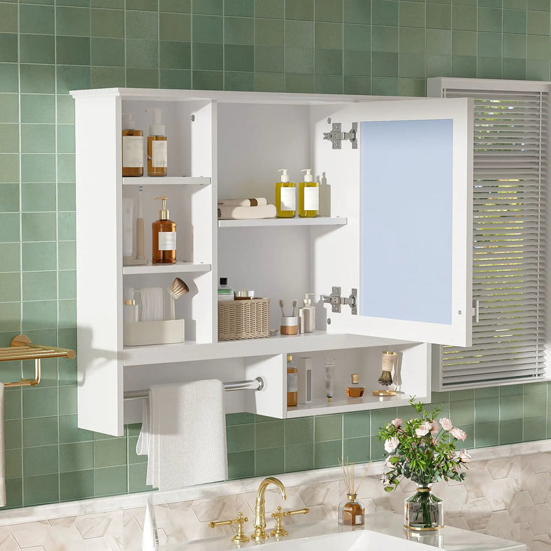 Wall Mount 2 In 1 Mirror Cabinet With Adjustable Shelves, Open Storage, For Bathroom Vanity - White by HouseOfZazla