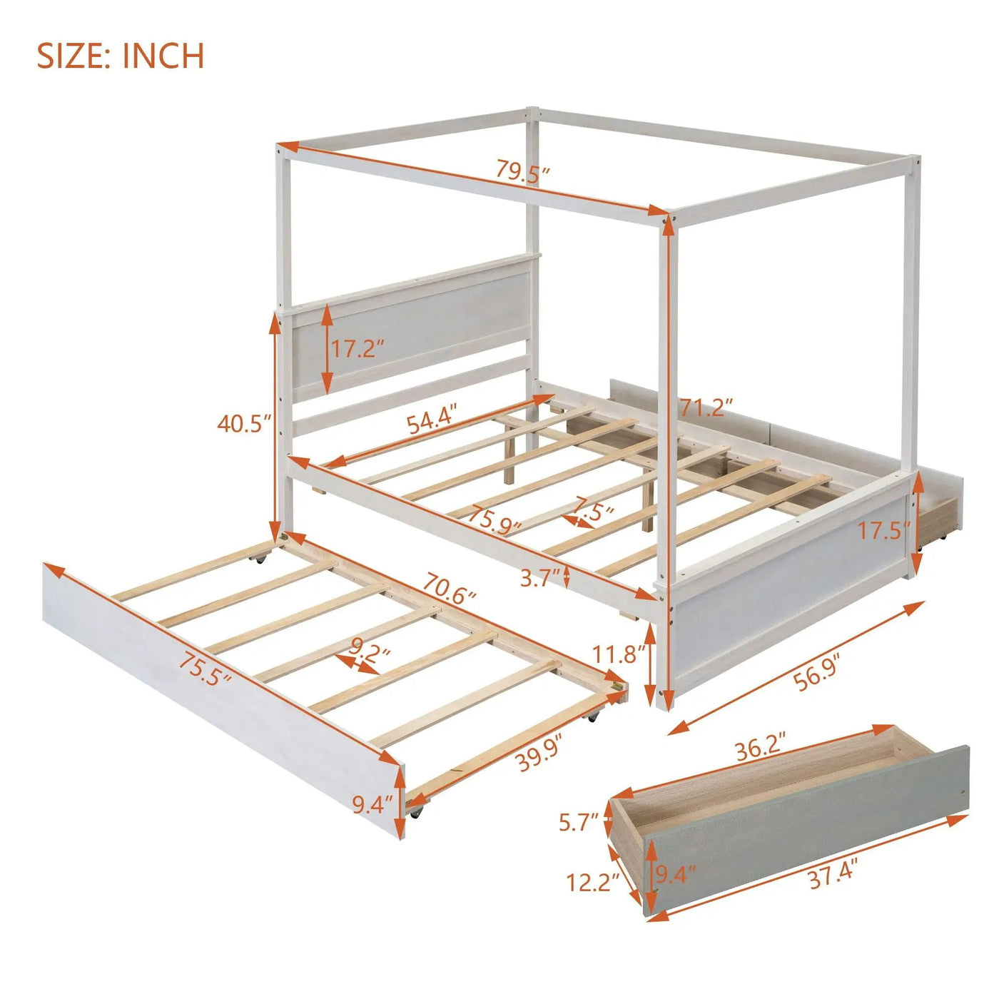 Canopy Platform Bed With Drawers, Support Slats, No Box Spring Needed by Unique Piece Furniture